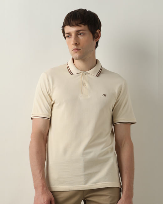 Beige Organic Cotton Polo T-shirt