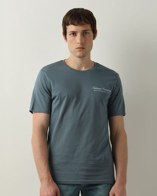 Grey Text Print Crew Neck T-shirt