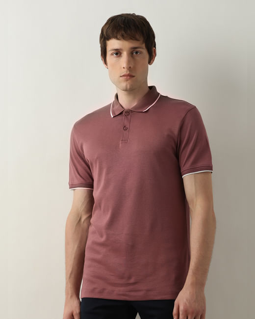 Dark Pink Cotton Polo T-shirt