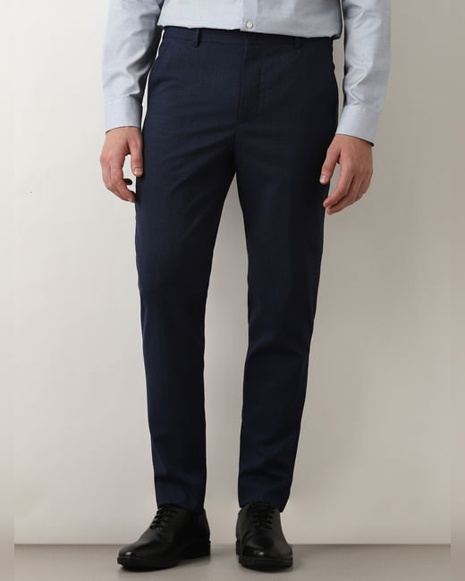 Dark Blue Mid Rise Suit-Set Trousers