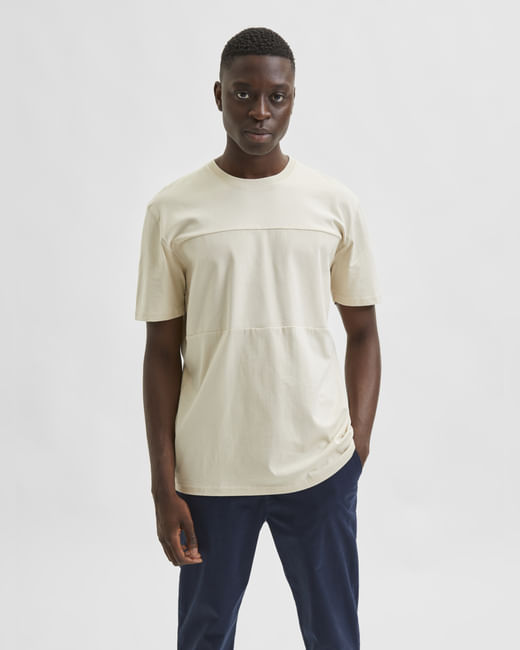 Beige Organic Cotton Crew Neck T-shirt