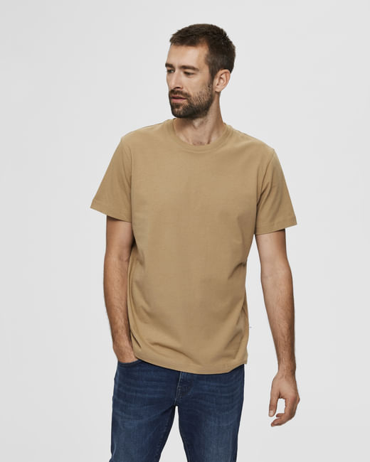 SELECTED Dark Beige Organic Cotton T-shirt