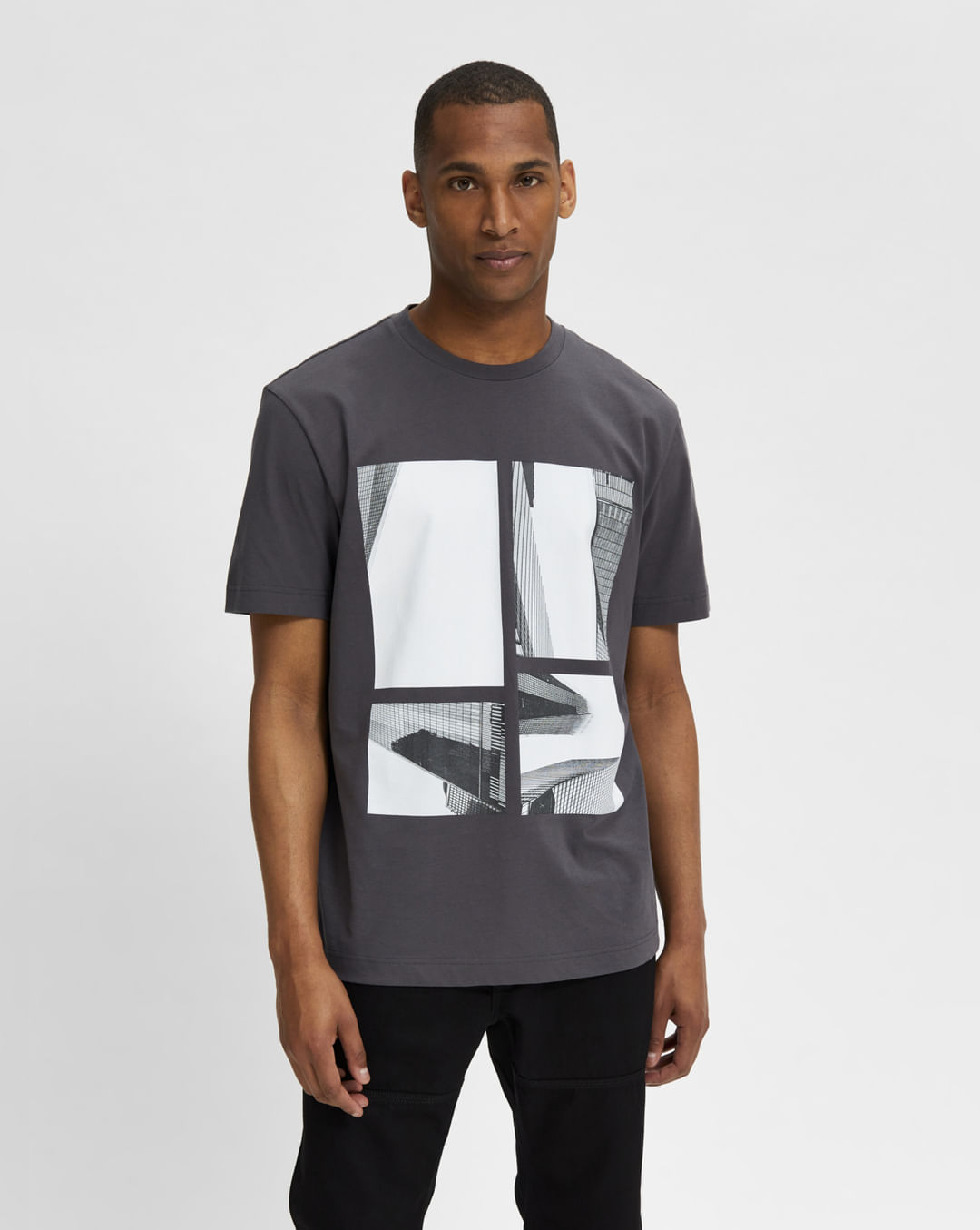 Buy Grey Graphic Print Crew Neck T-shirt for Men at SELECTED HOMME