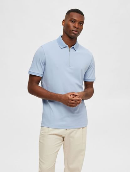 Light Blue Zip-Collar Polo T-shirt