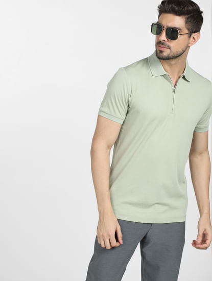 Grey Zip Collared Polo T-shirt