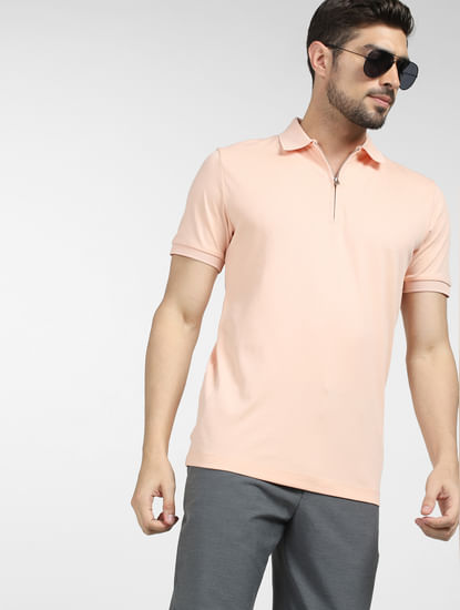 Pink Zip Collared Polo T-shirt