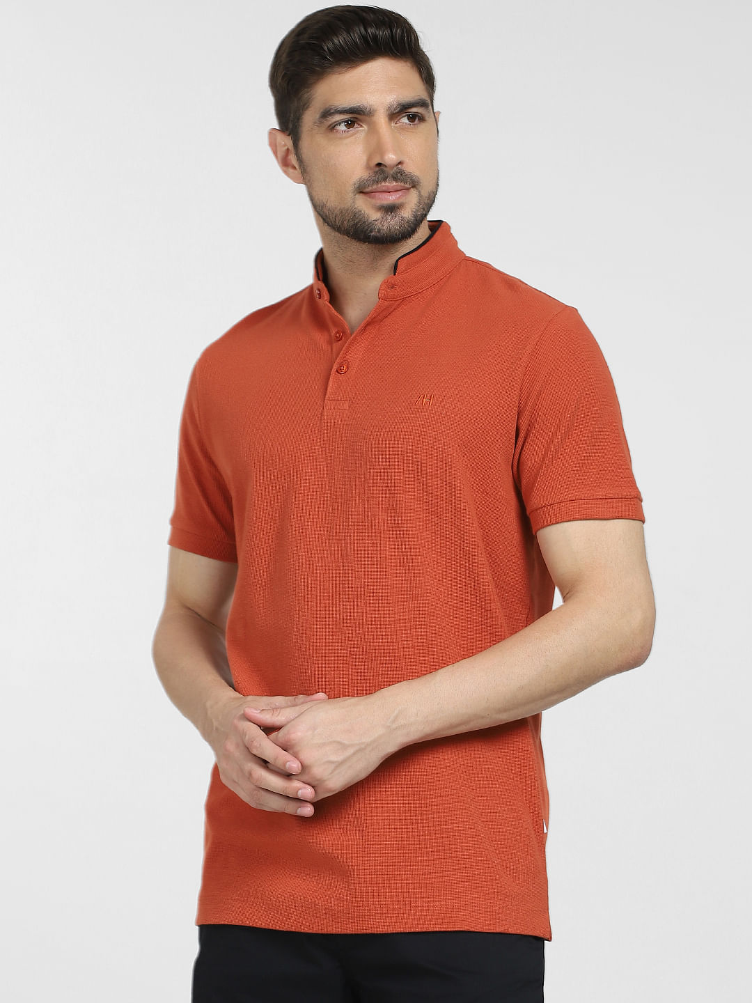 T-shirt henley cheap homme