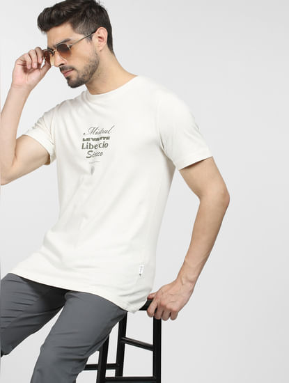 Off-White Text Print Crew Neck T-shirt