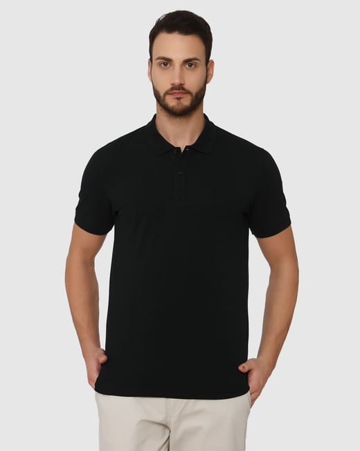 Black Slim Fit Polo Neck T-Shirt