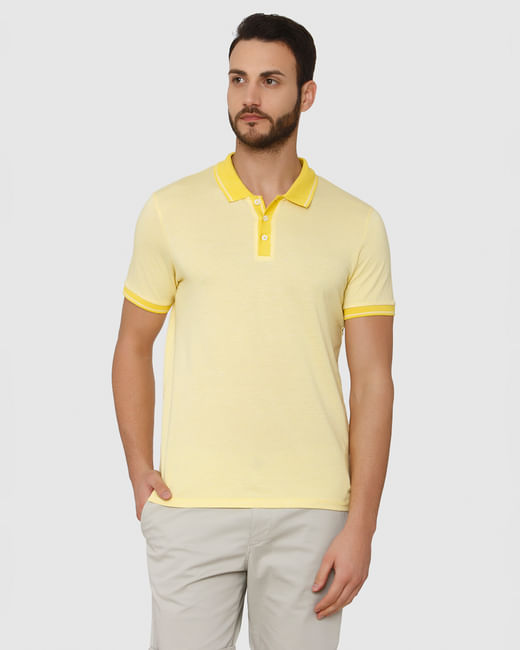 Yellow Contrast Tipping Polo Neck T-Shirt