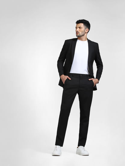 Black Mid Rise Formal Suit-Set Trousers