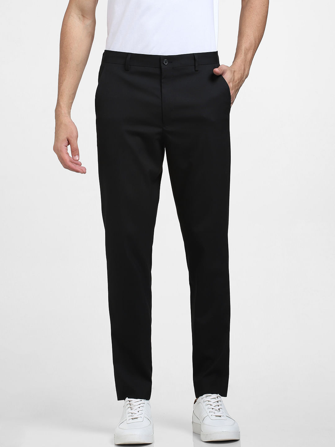 Men's Tapered Herringbone Suit Trousers | Boohoo UK