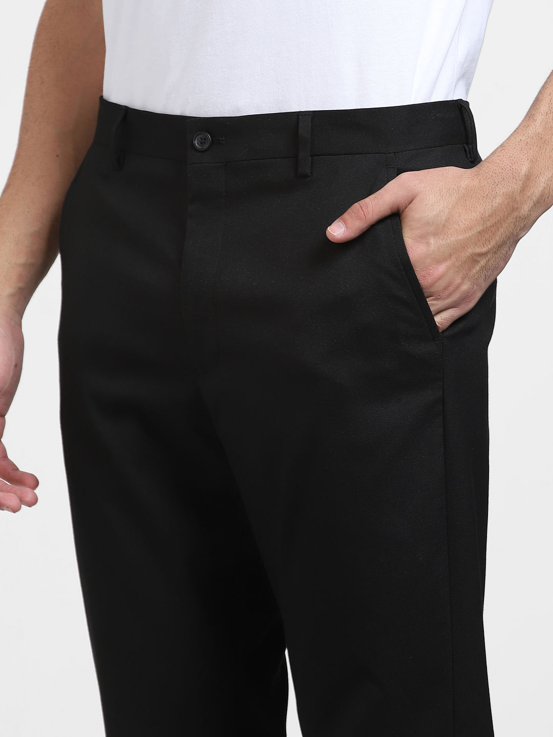 Buy online Black Solid Flat Front Formal Trouser from Bottom Wear for Men  by Mancrew for 549 at 59 off  2023 Limeroadcom