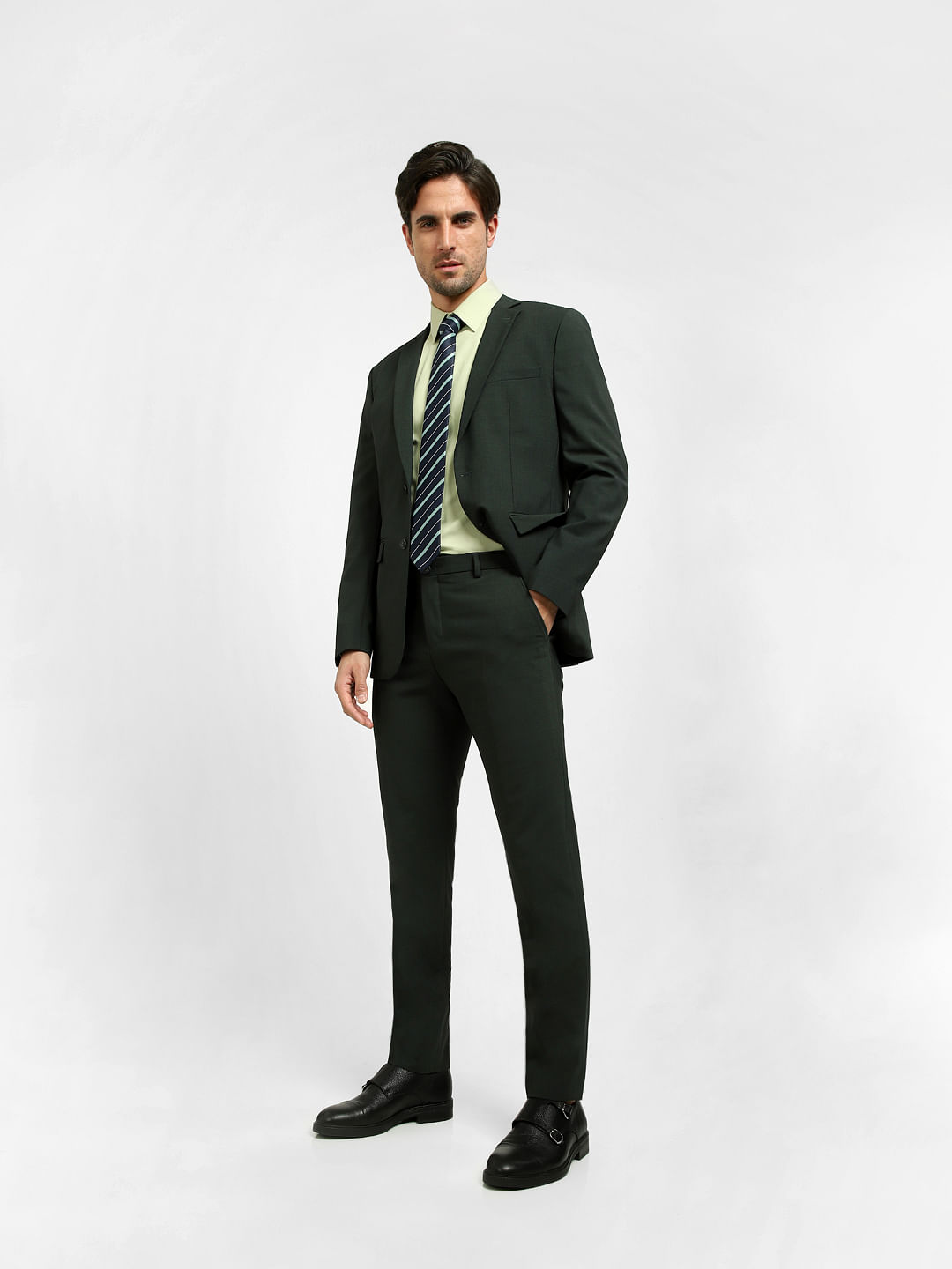 Buy Louis Philippe Green Cotton Slim Fit Self Pattern Trousers for Mens  Online  Tata CLiQ