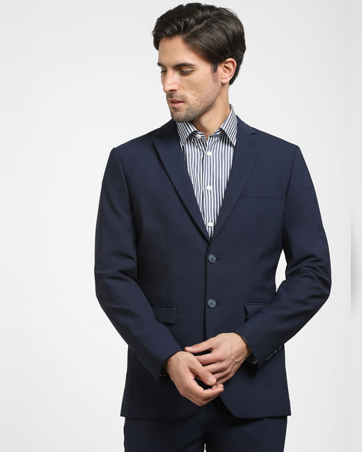 Navy Blue Double Button Suit-Set Blazer