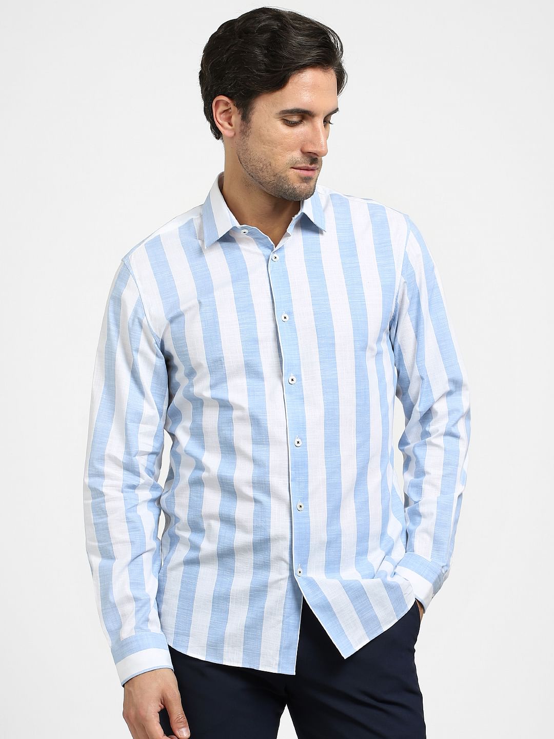 Buy White Striped Organic Cotton Shirts for Men Online at Selected Homme 404120