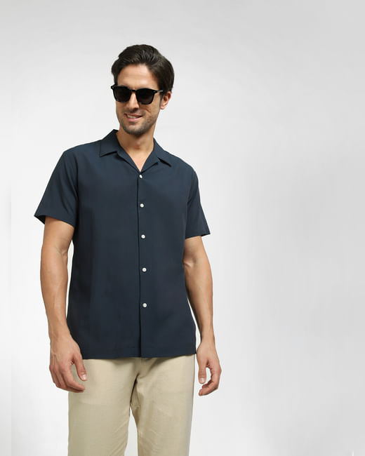 Blue Organic Cotton Short Sleeves Shirt