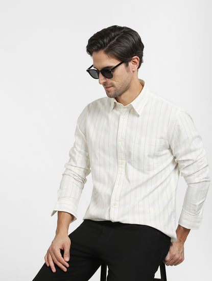 White Striped Organic Cotton Full Sleeves Shirt