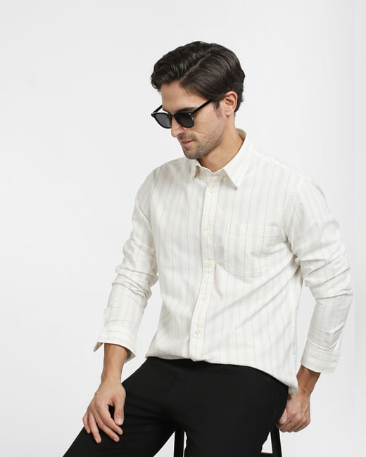 White Striped Organic Cotton Full Sleeves Shirt