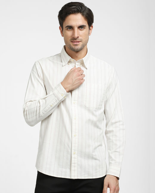 Buy White Striped Organic Cotton Full Sleeves Shirt for Men Online at ...