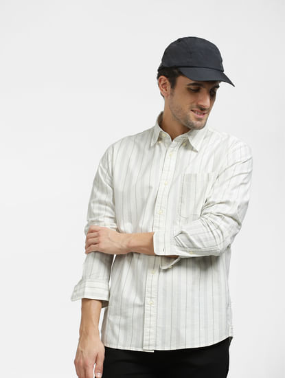 Grey Striped Organic Cotton Full Sleeves Shirt