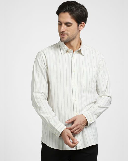 Grey Striped Organic Cotton Full Sleeves Shirt
