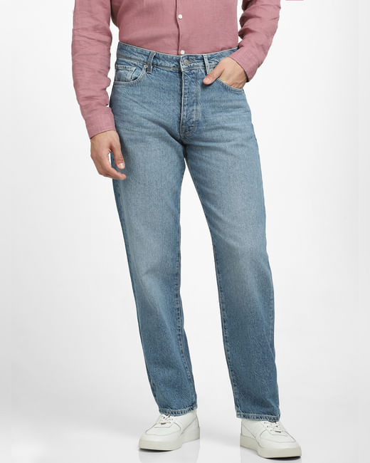 Blue Mid Rise Washed Loose Fit Jeans