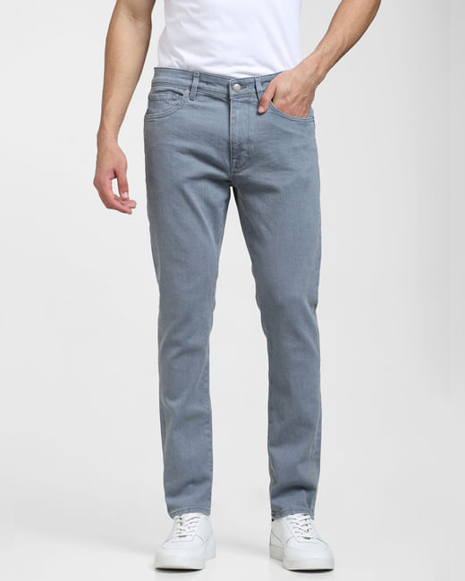 Buy Blue Mid Rise Dyed Leon Slim Fit Jeans for Men Online at Selected ...
