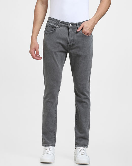 Grey Mid Rise Dyed Leon Slim Fit Jeans