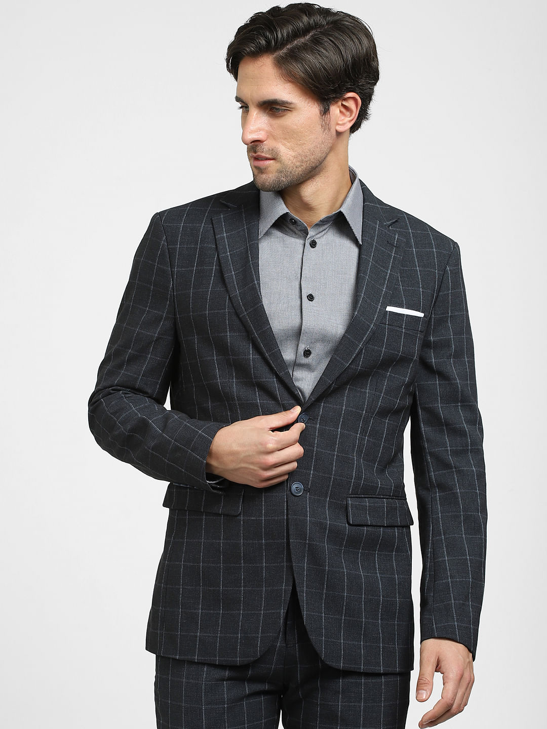 navy blue printed suit