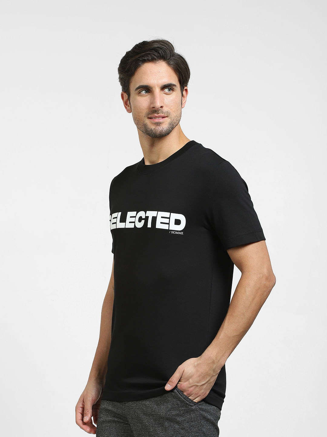 Buy Black Logo Print Organic Cotton T-shirt for Men Online at