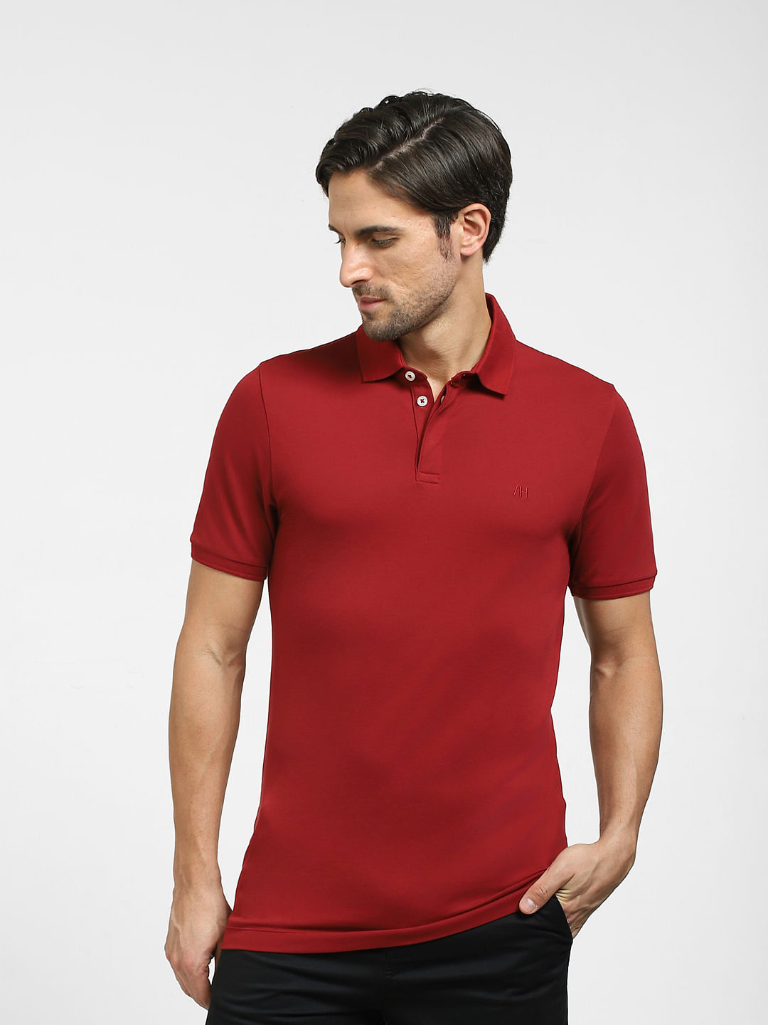 Buy Dark Red Polo Neck T shirt for Men Online at Selected Homme