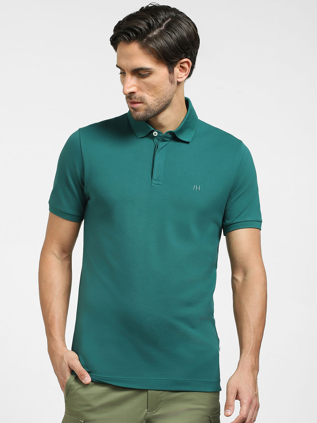 Dark green polo shirt online