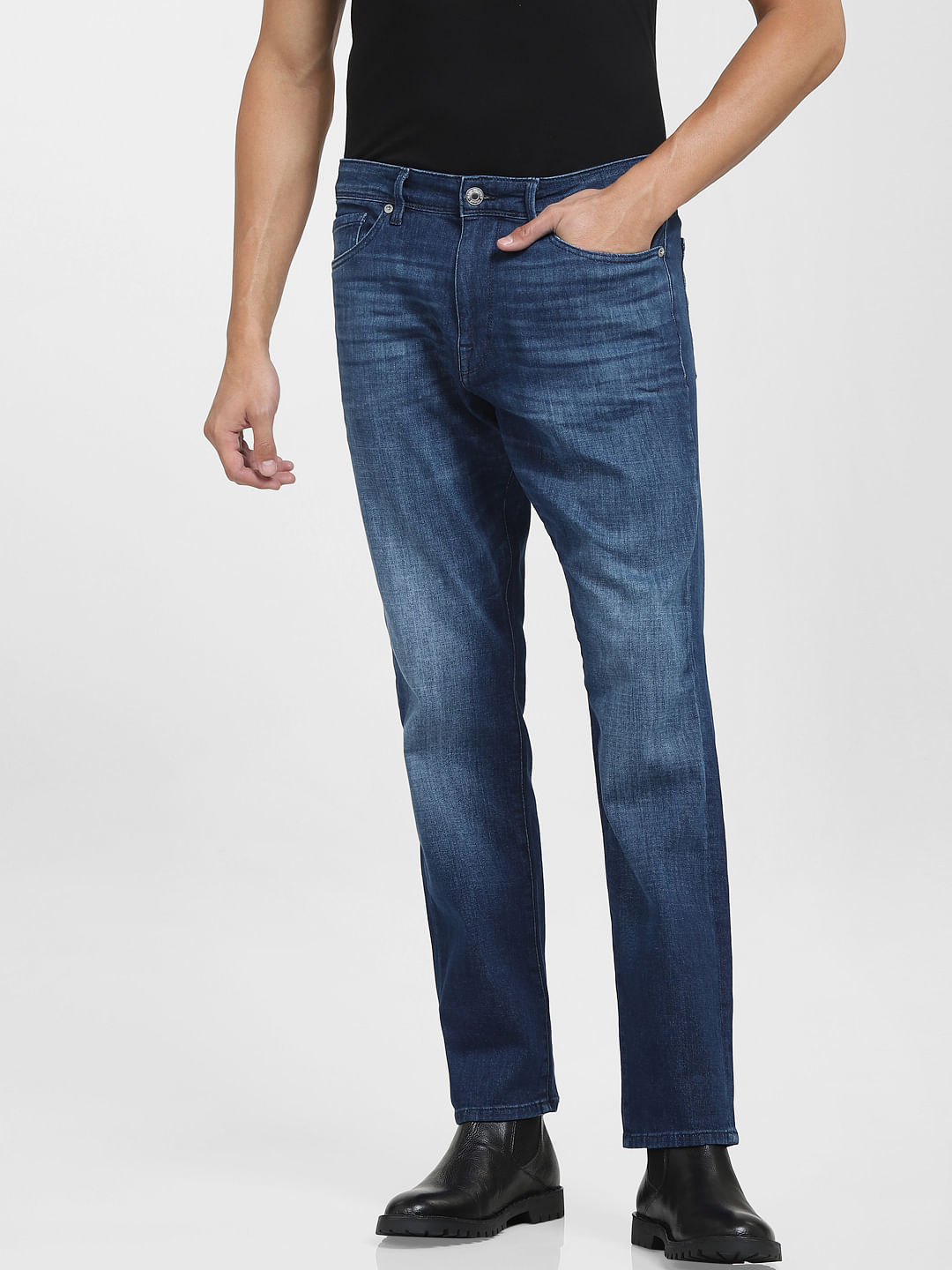 Buy Blue Mid Rise Scott Straight Fit Jeans for Men Online at