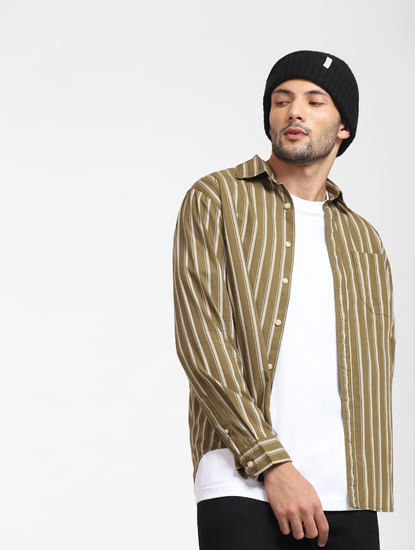Olive Striped Full Sleeves Shirt