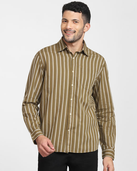 Olive Striped Full Sleeves Shirt