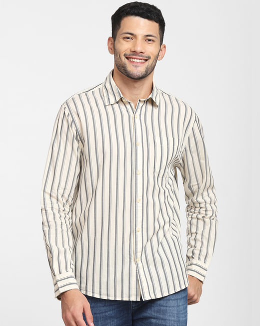 Cream Striped Full Sleeves Shirt