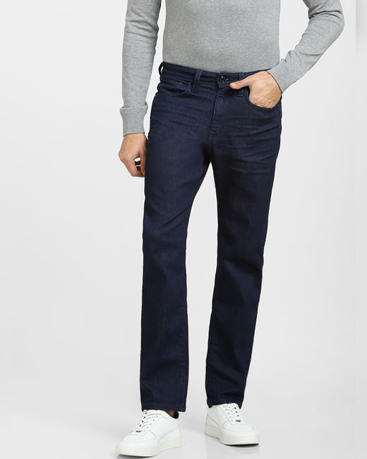 Dark Blue Mid Rise Straight Fit Jeans