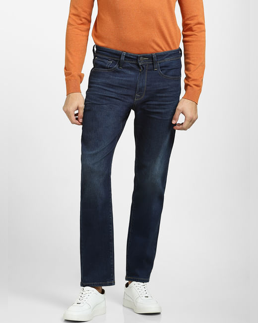 Blue Mid Rise Straight Fit Jeans