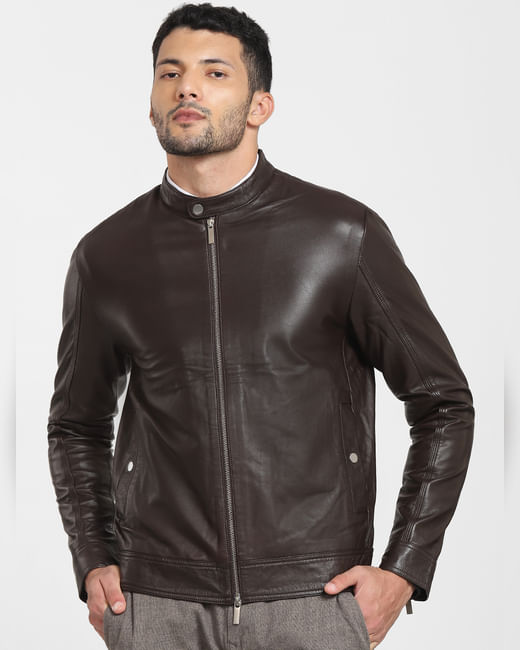 Buy Dark Brown Leather Jacket Online at SELECTED HOMME | 400670