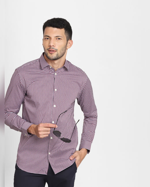 Red Check Formal Full Sleeves Shirt