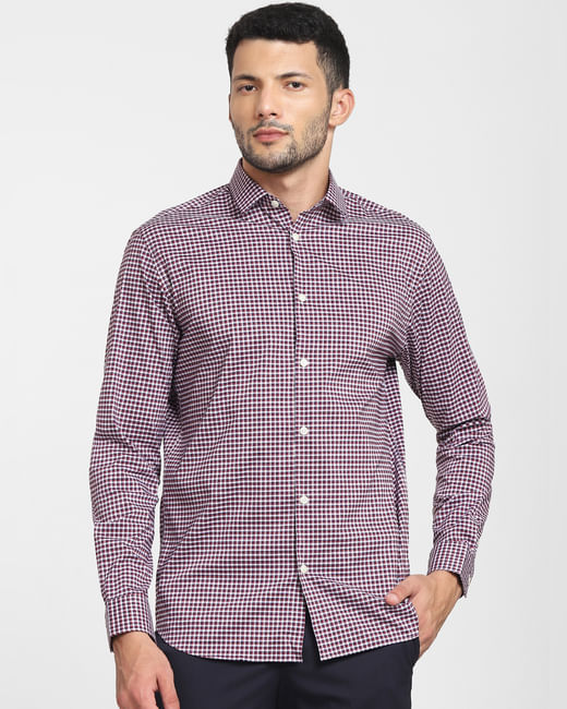 Red Check Formal Full Sleeves Shirt
