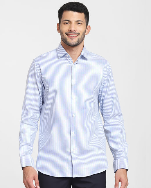 Light Blue Striped Formal Full Sleeves Shirt