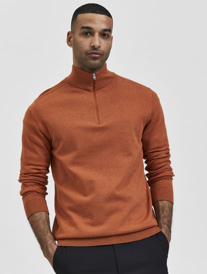 Selected Men Online Knitted Buy Cuban for | 408024 Cardigans Collar at Brown Homme