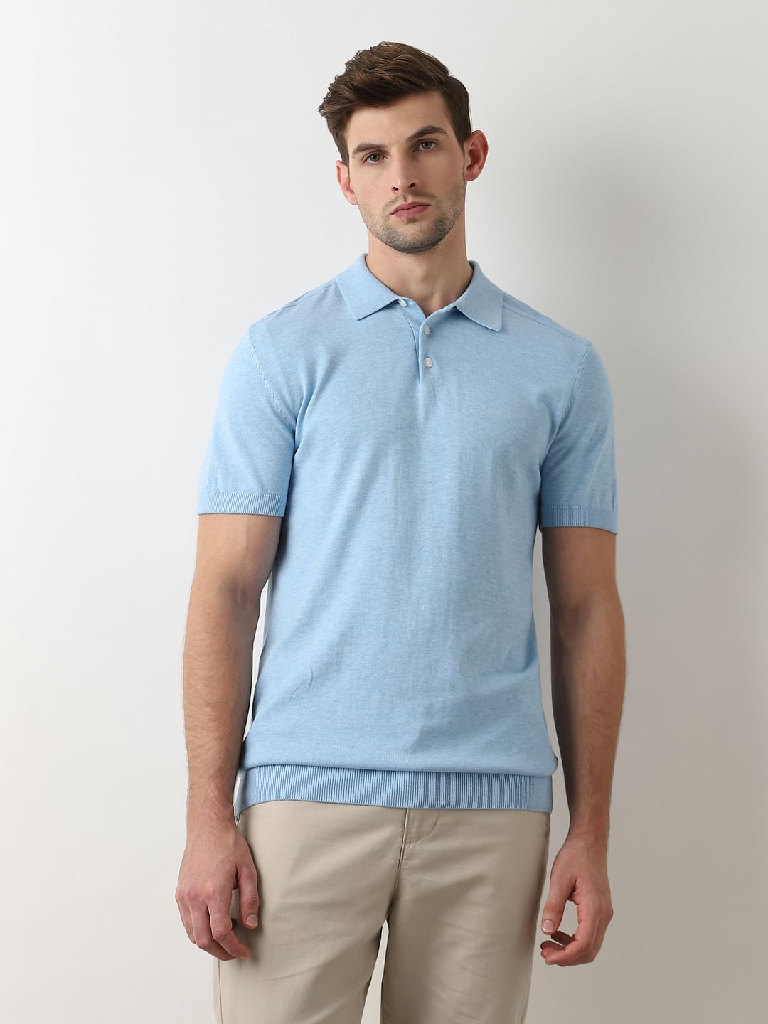 Light Blue Knitted Polo|139024101-Cashmere-Blue
