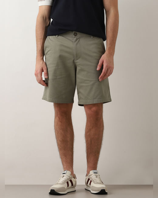 Green Mid Rise Cotton Chino Shorts