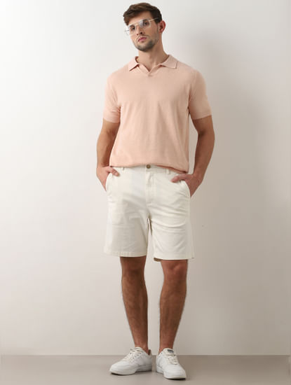 Off-White Mid Rise Cotton Chino Shorts