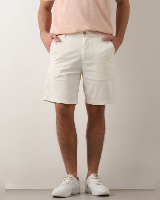 Off-White Mid Rise Cotton Chino Shorts