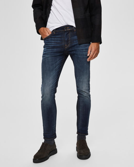 Dark Blue Mid Rise Washed Slim Fit Jeans