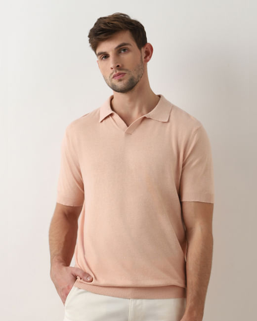 Peach Linen Polo T-shirt